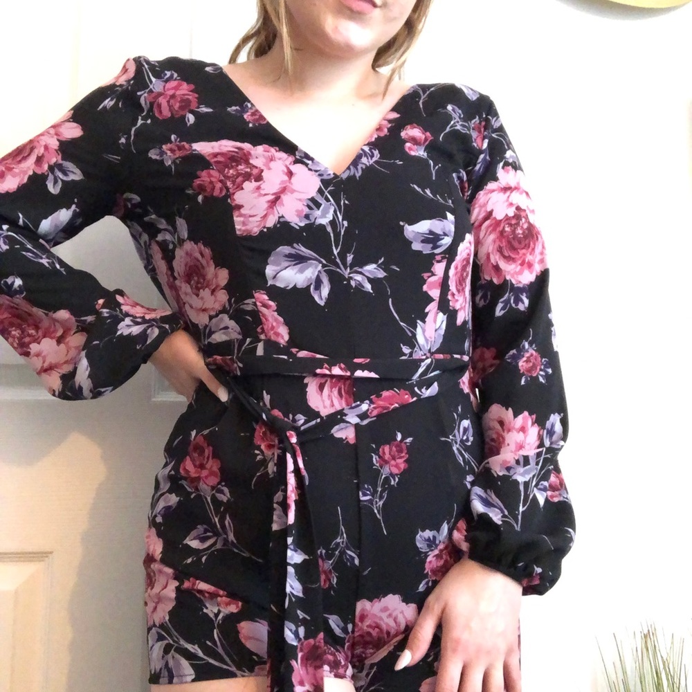 Charlotte Russe black floral romper long sleeve